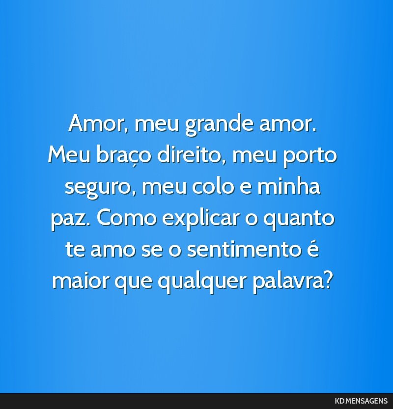 Amor, meu grande amor. Meu braço direito, meu porto seguro, meu colo e minha paz. Como explicar o quanto te amo se o sentimento é maior que qualquer palavra?