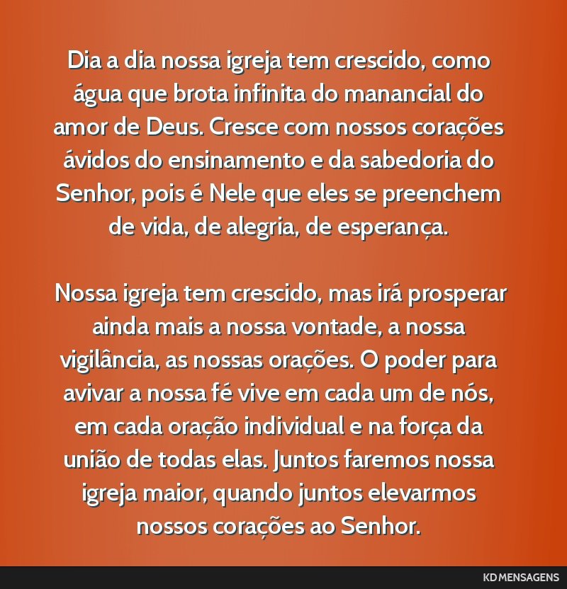 Dia a dia nossa igreja tem crescido, como água que brota infinita do manancial do amor de Deus. Cresce com nossos corações ávidos do ensinamento e da sabedoria do Senhor, pois é Nele que eles se ...