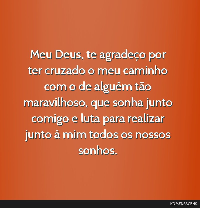 Meu Deus, te agradeço por ter cruzado o meu caminho com o de alguém tão maravilhoso, que sonha junto comigo e luta para realizar junto à mim todos os nossos sonhos.