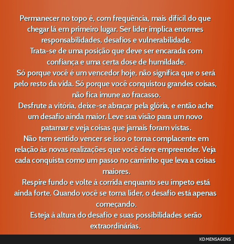 Permanecer no topo é, com frequência, mais difícil do que chegar lá em primeiro lugar. Ser líder implica enormes responsabilidades, desafios e vulnerabilidade. <br /> Trata-se de uma posição...