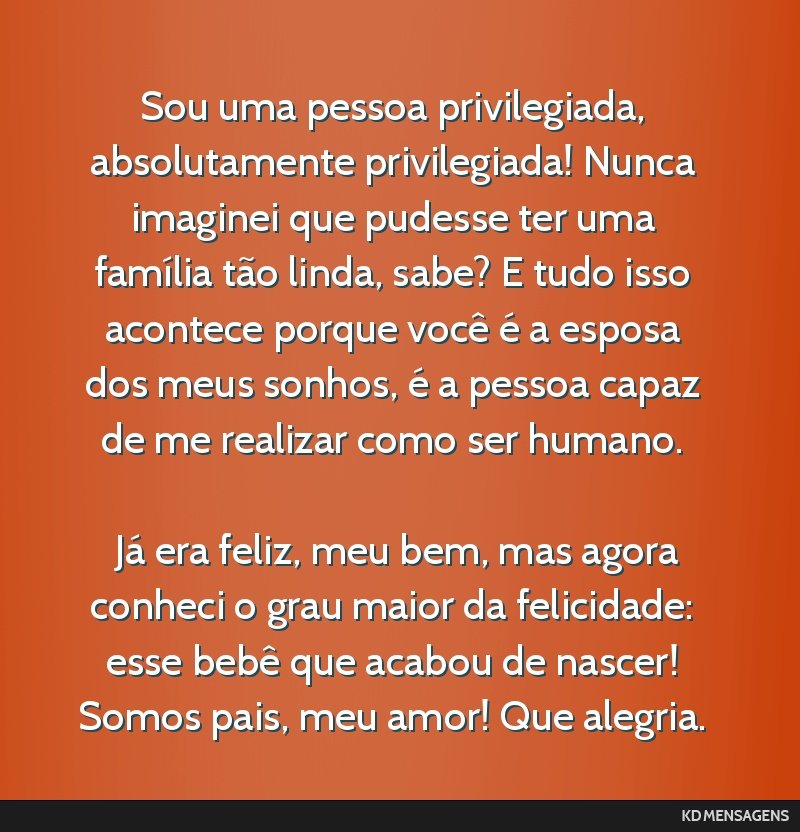 Sou uma pessoa privilegiada, absolutamente privilegiada! Nunca imaginei que pudesse ter uma família tão linda, sabe? E tudo isso acontece porque você é a esposa dos meus sonhos, é a pessoa capaz ...